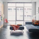 Minimalist living room with panoramic window