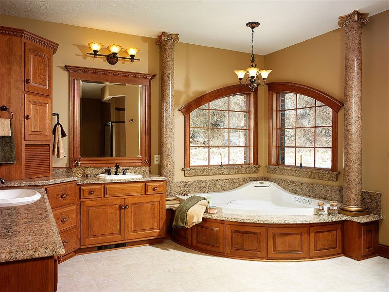 Wooden furniture in the interior of the bathroom