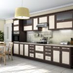 „Wenge“ kombinuotas virtuvės komplektas su lengvais intarpais fasaduose
