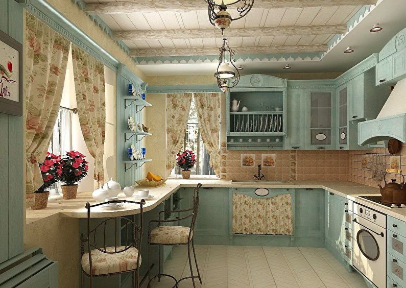 สไตล์ชนบทในการออกแบบห้องครัวของบ้านส่วนตัว