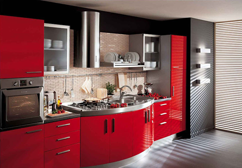 Suită roșie în bucătăria modernă