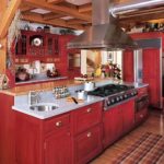 Red country style kitchen