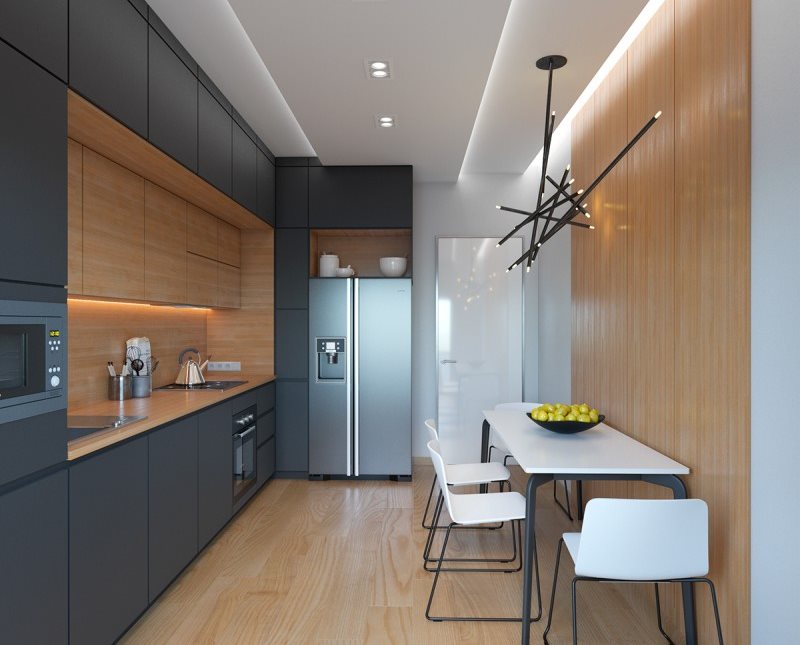 High-tech kitchen design with a dining table for four family members