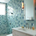 Mosaic of glass tiles in the bathroom