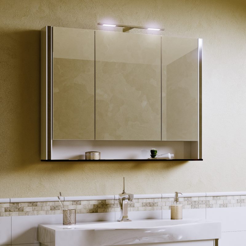 Photo of a hanging cabinet with a bathroom mirror