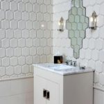 Unusual white relief tiles for the bathroom