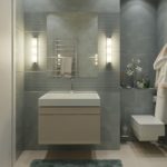 Finition de la salle de bain avec des carreaux gris mat