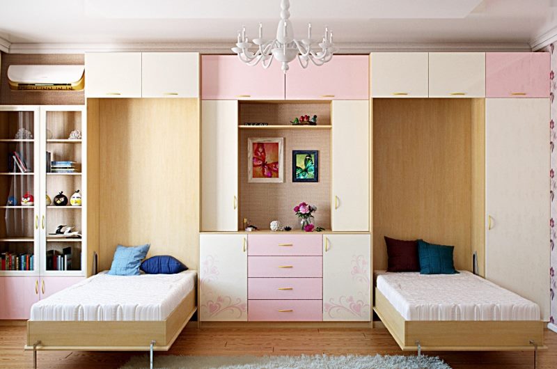 Two folding beds in the room for girls