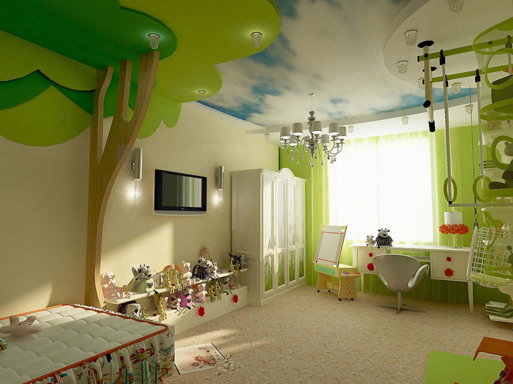 Olivový strop v dětském pokoji