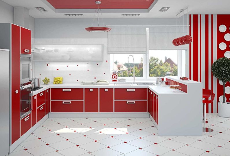 Červená a bílá kuchyňská sada