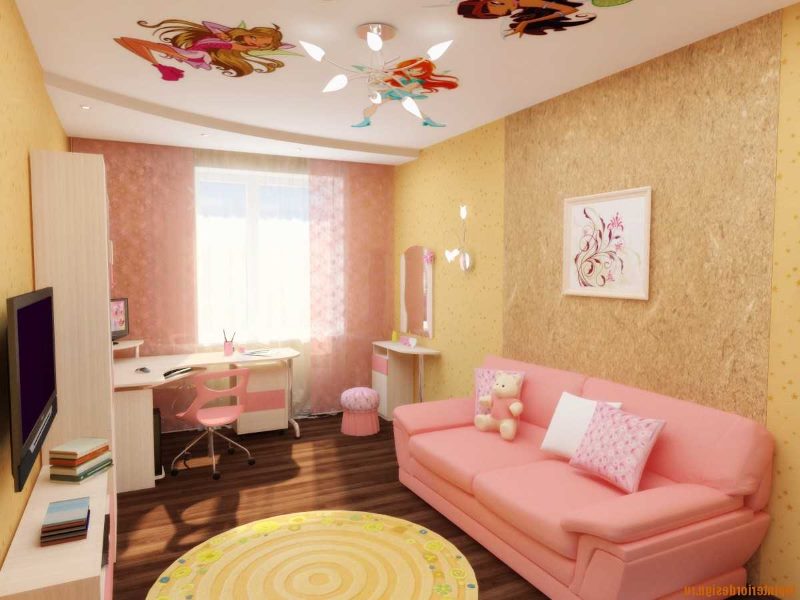 Interior de habitación rosa para niños