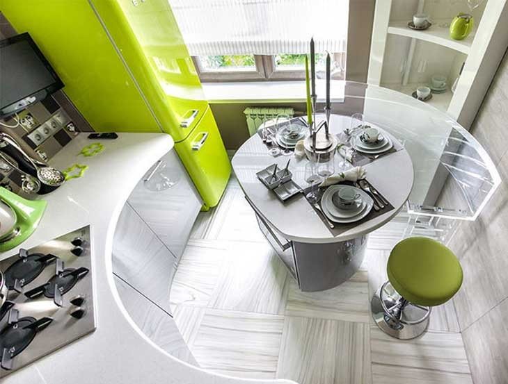 Interiör i ett modernt kök i futuristisk stil
