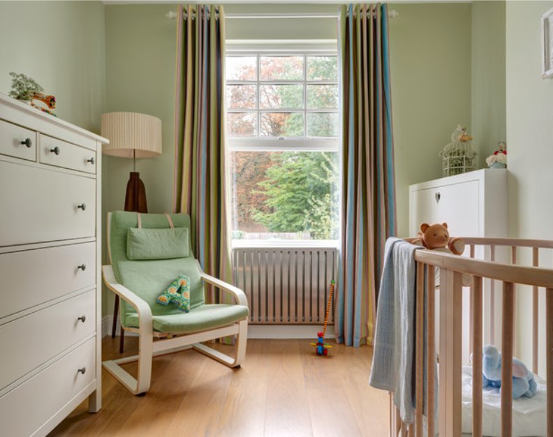 Curtains in the interior of a room for a newborn