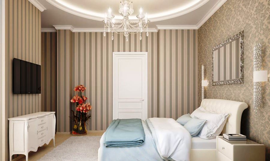 Combinația de tapet diferit în dormitor în stil art deco