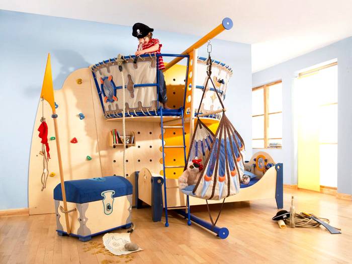 Sports corner for the child in a marine style