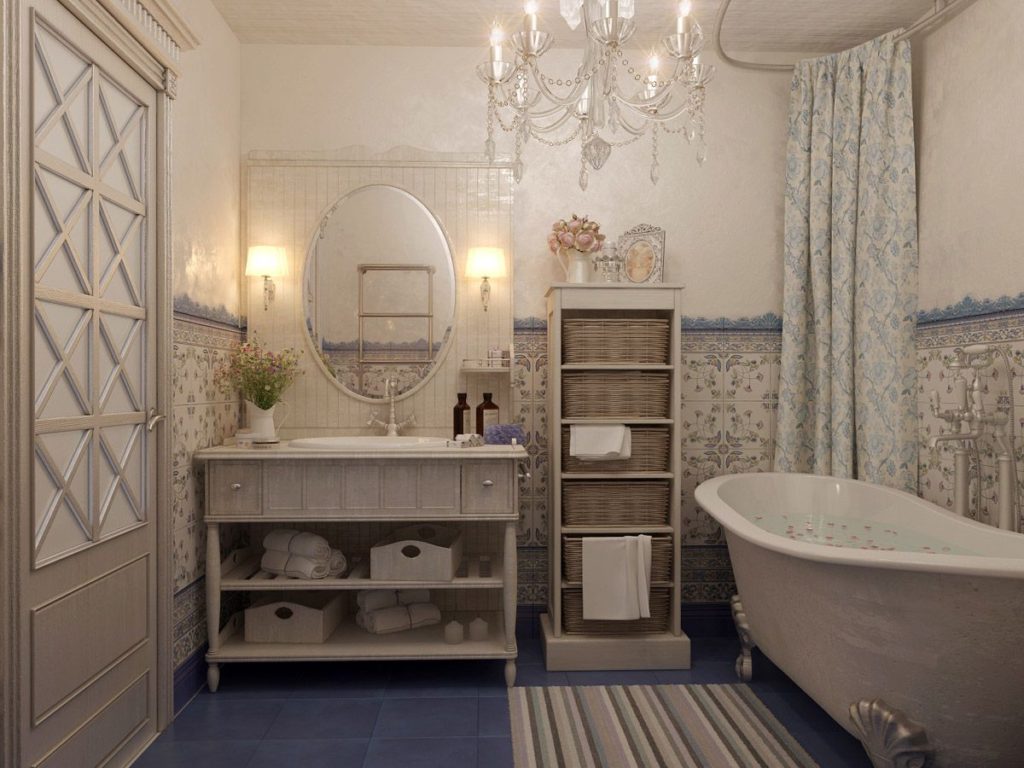 Cozy atmosphere of a Provence style bathroom