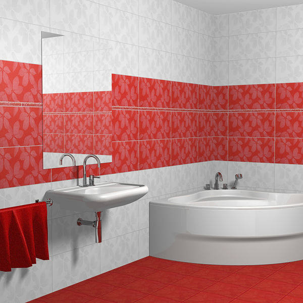 Bright red tiles combined with light