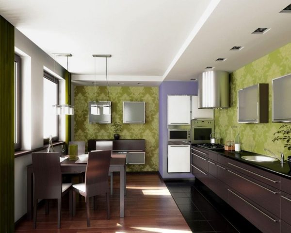 Mutfakta yeşil duvar kağıdı