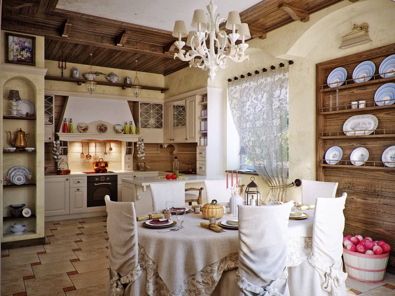 The design of the dining area in the kitchen of the country house
