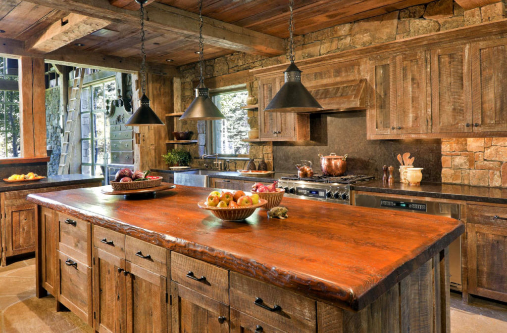 Kitchen island made of wood
