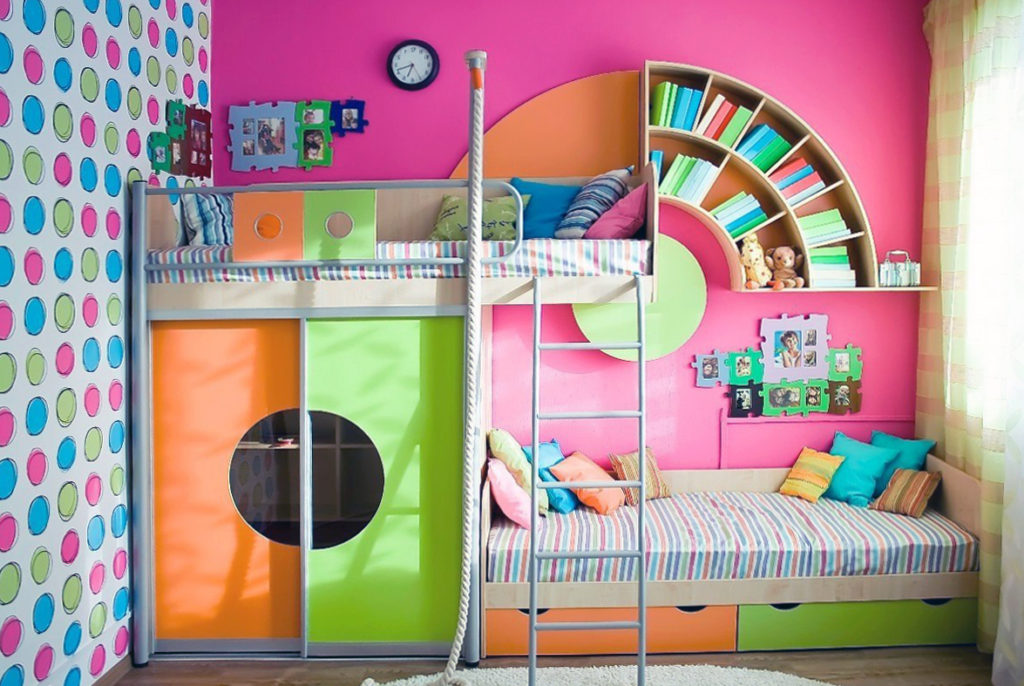 Interior of a kids room in pop art style