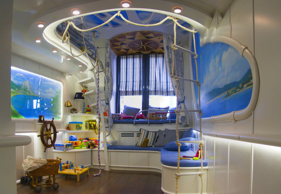 Proiectați o cameră pentru copii mici, în stil marin