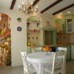 Artistic painting on the wall of the kitchen in the style of Provence