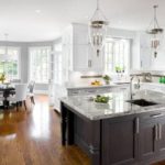 Living room kitchen design with bay window