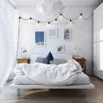 Garland in the lighting of a modern bedroom
