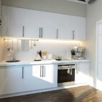 White linear kitchen set