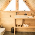 Wooden shelves in the bathroom