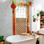 Indoor plants in the decor of the bathroom