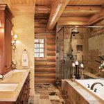 Log beams on the bathroom ceiling