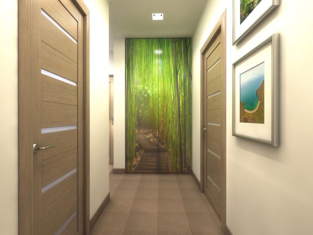 Design photo wallpaper at the end of a narrow hallway