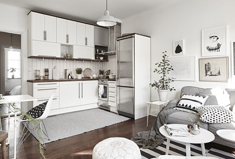 Kitchen-living room with a white set