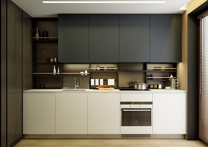 Linear kitchen unit with contrasting facades