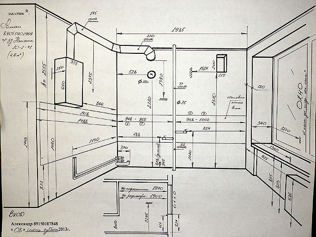 The scheme of professional measurement of the kitchen for the manufacture of a headset