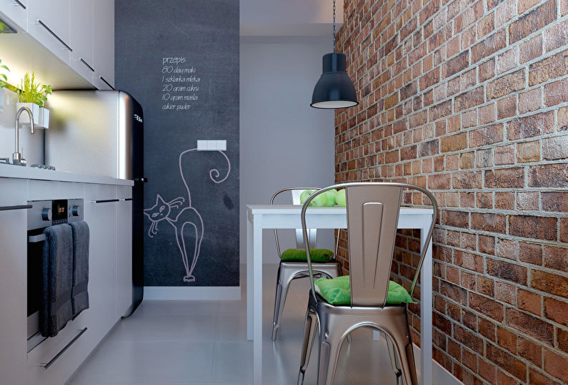 Brick wall in a compact kitchen