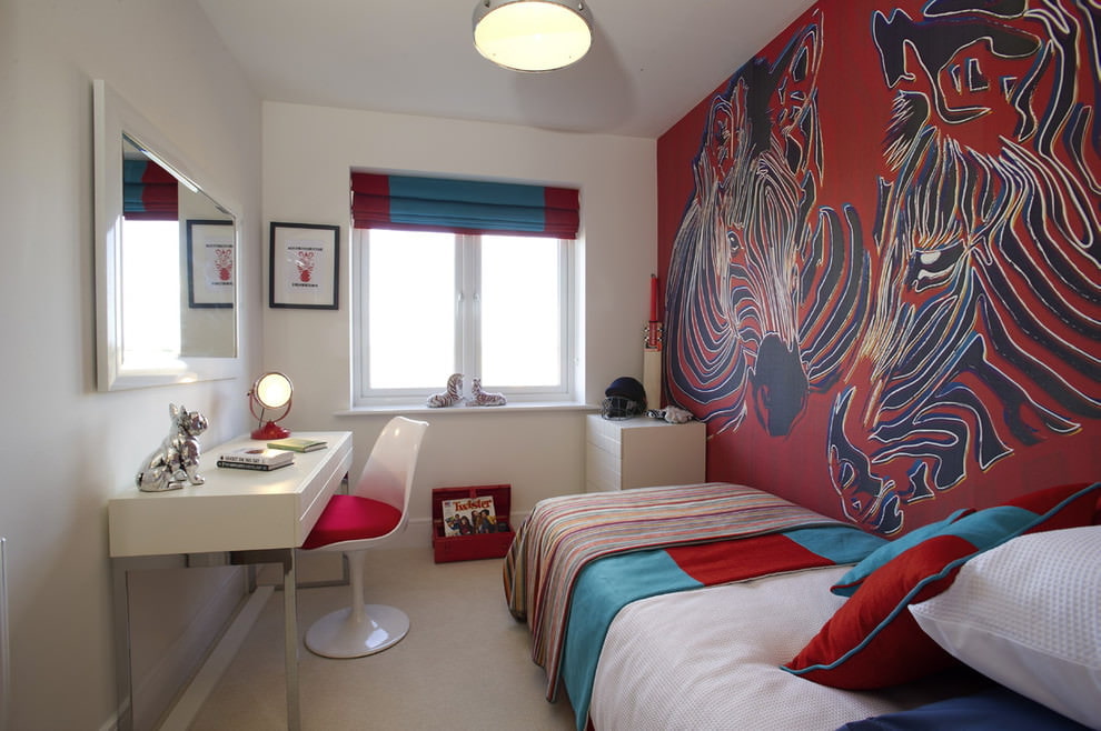 Mirror in the interior of the bedroom for a boy