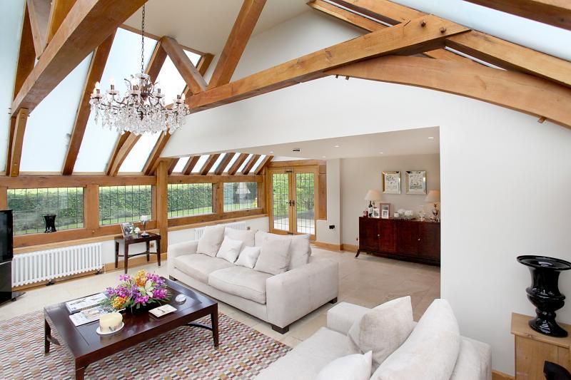 Wooden beams in the living room interior