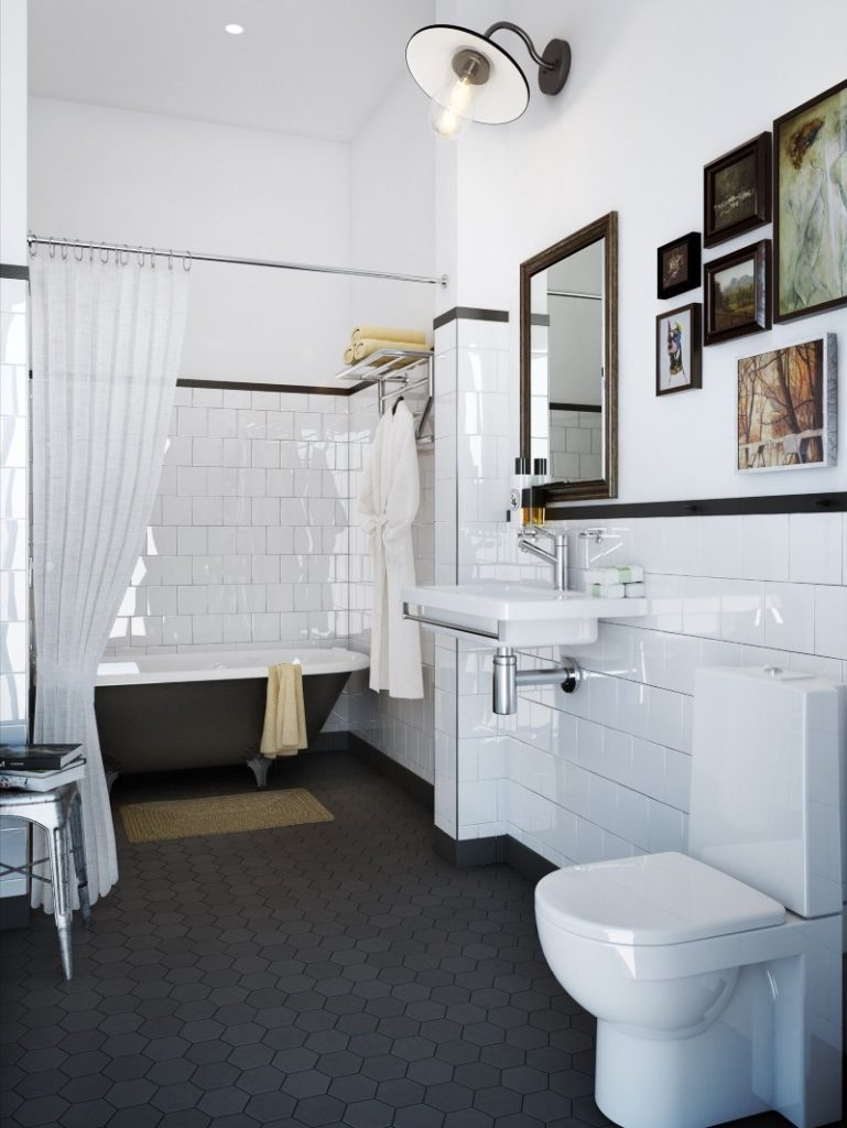 Plašas vannas istabas ar tualeti interjers