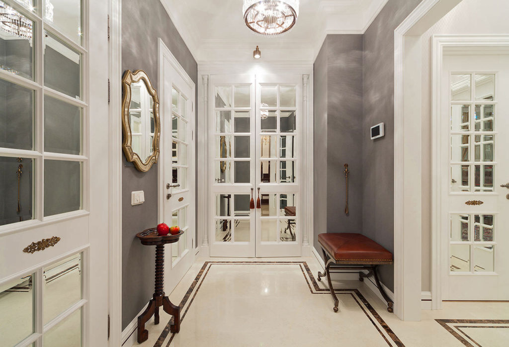 Bright hallway lighting in a city apartment