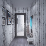 Gray wallpaper on the wall of a narrow hallway