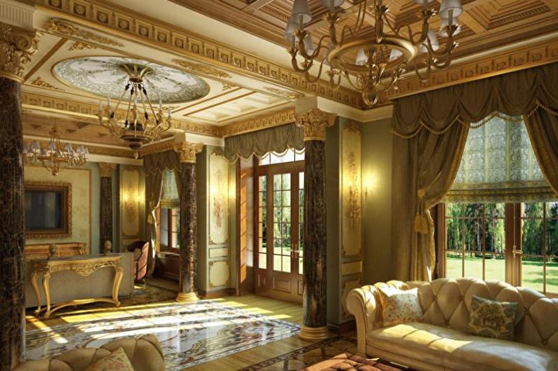 Gilded stucco on the living room ceiling
