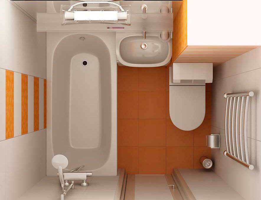 Amplasarea compactă a unei băi și toalete într-o cameră mică