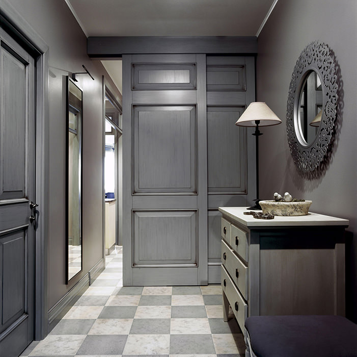 Interior of a small hallway in gray colors
