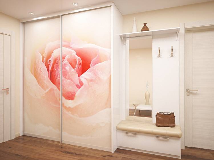Big rose on glass cabinet doors