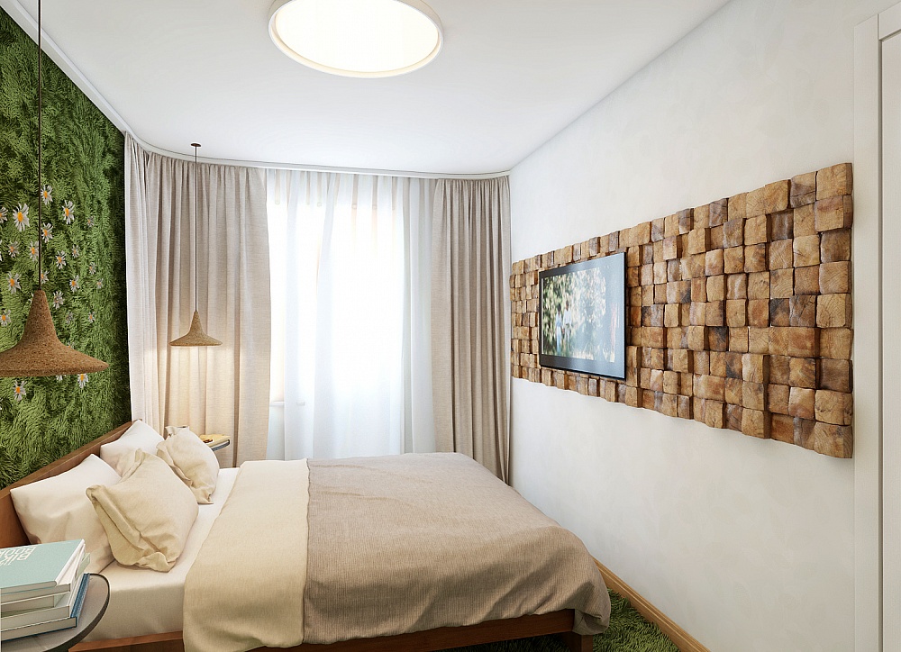 Dekoratív parafa panel öko stílusú hálószobában