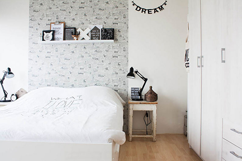 Balta skandināvu stila guļamistaba 9 kvadrātmetru platībā