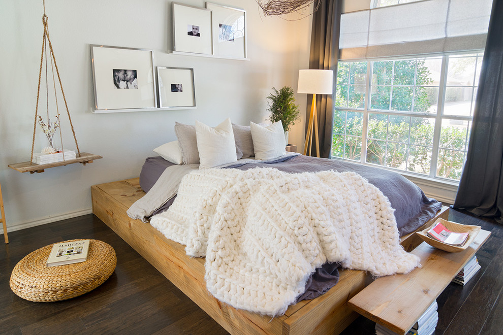 Woolen bedspread on a wooden bed